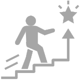 Person läuft Treppen hoch mit Stern als Ziel – Icon für beruflichen Erfolg und Karriereaufstieg durch maßgeschneiderte Bewerbungen.