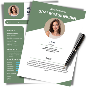 Lebenslauf und Deckblatt in Grün – Kreative Bewerbungsunterlagen, die Ihre Persönlichkeit unterstreichen.