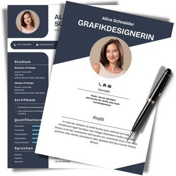 Lebenslauf und Deckblatt in Navy – Professionelle Bewerbungsunterlagen für den nächsten Karriereschritt.